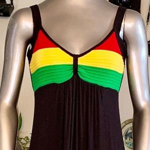 Long Black Dress Red Yellow Green Accents